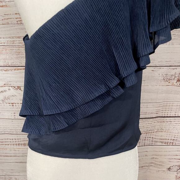 NEW Revolve Capulet Vanessa Navy Ruffle One Shoulder Top, Small, MSRP $158 - Picture 9 of 13